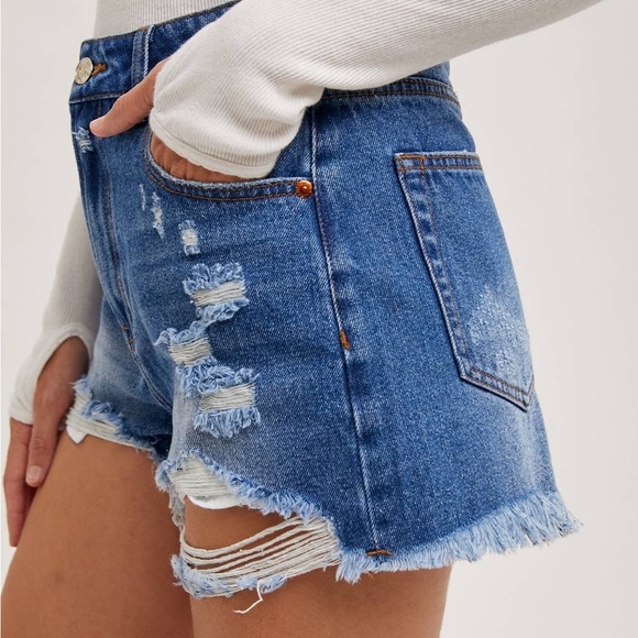 Distressed Blue Denim Shorts - Picture 2 of 3